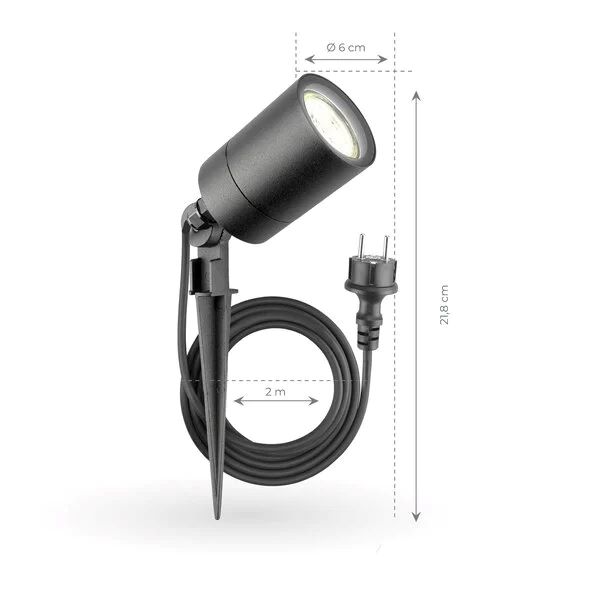 Prikspot GU10 Antraciet Stekker 60mm Prikspot details