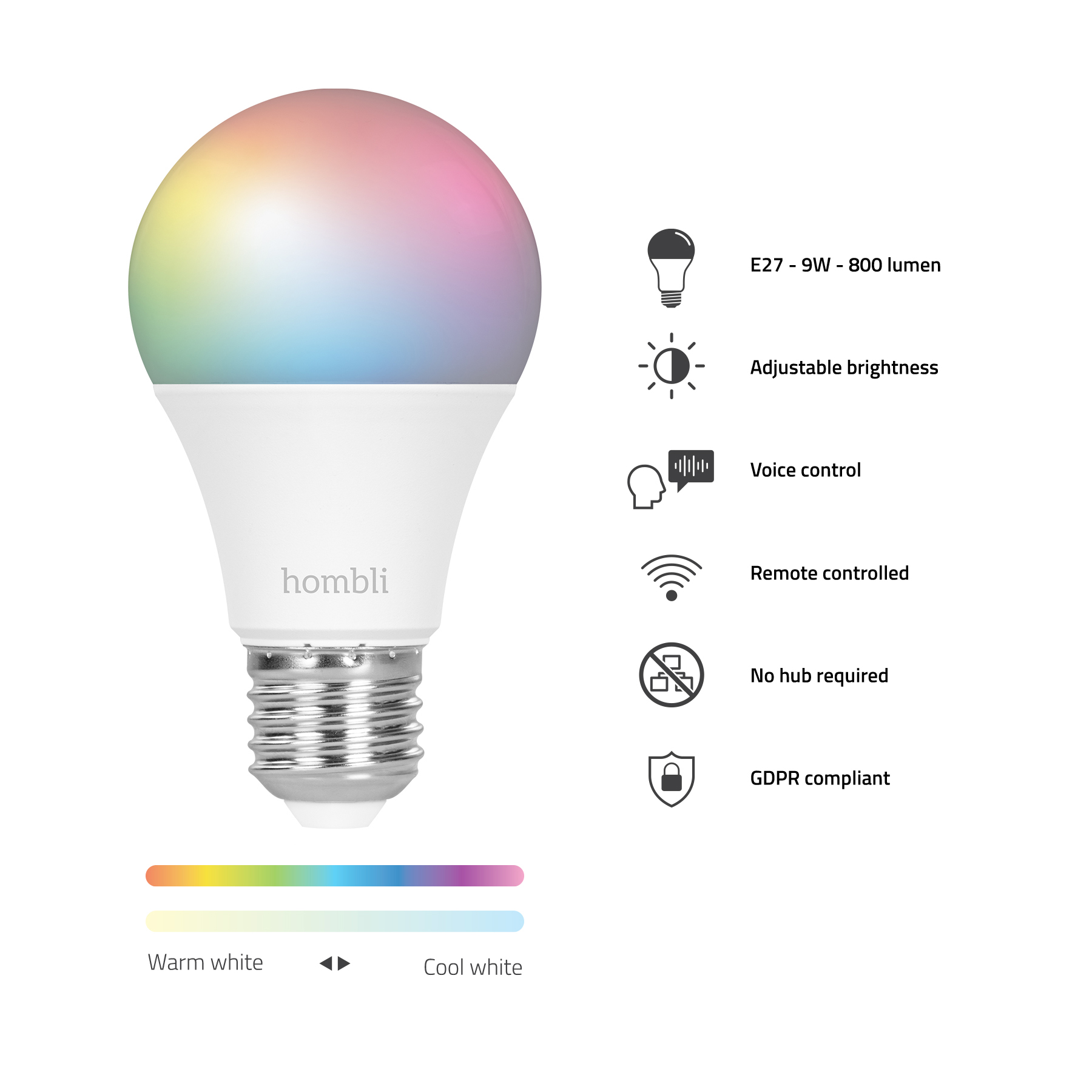 Hombli Slimme RGBW Lamp E27 WiFi Specs