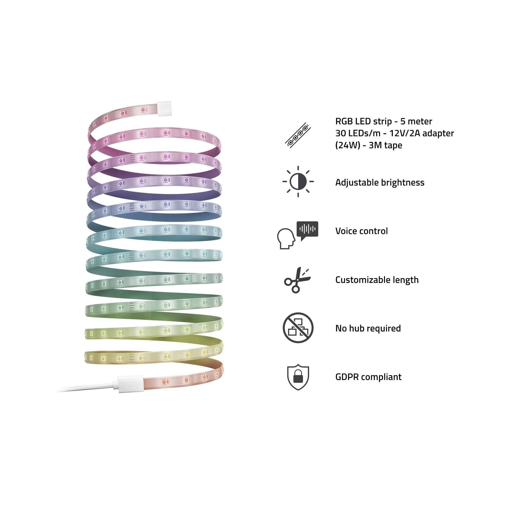 Hombli Slimme Ledstrip RGB- 5 meter - bediening via app of stem - Wifi