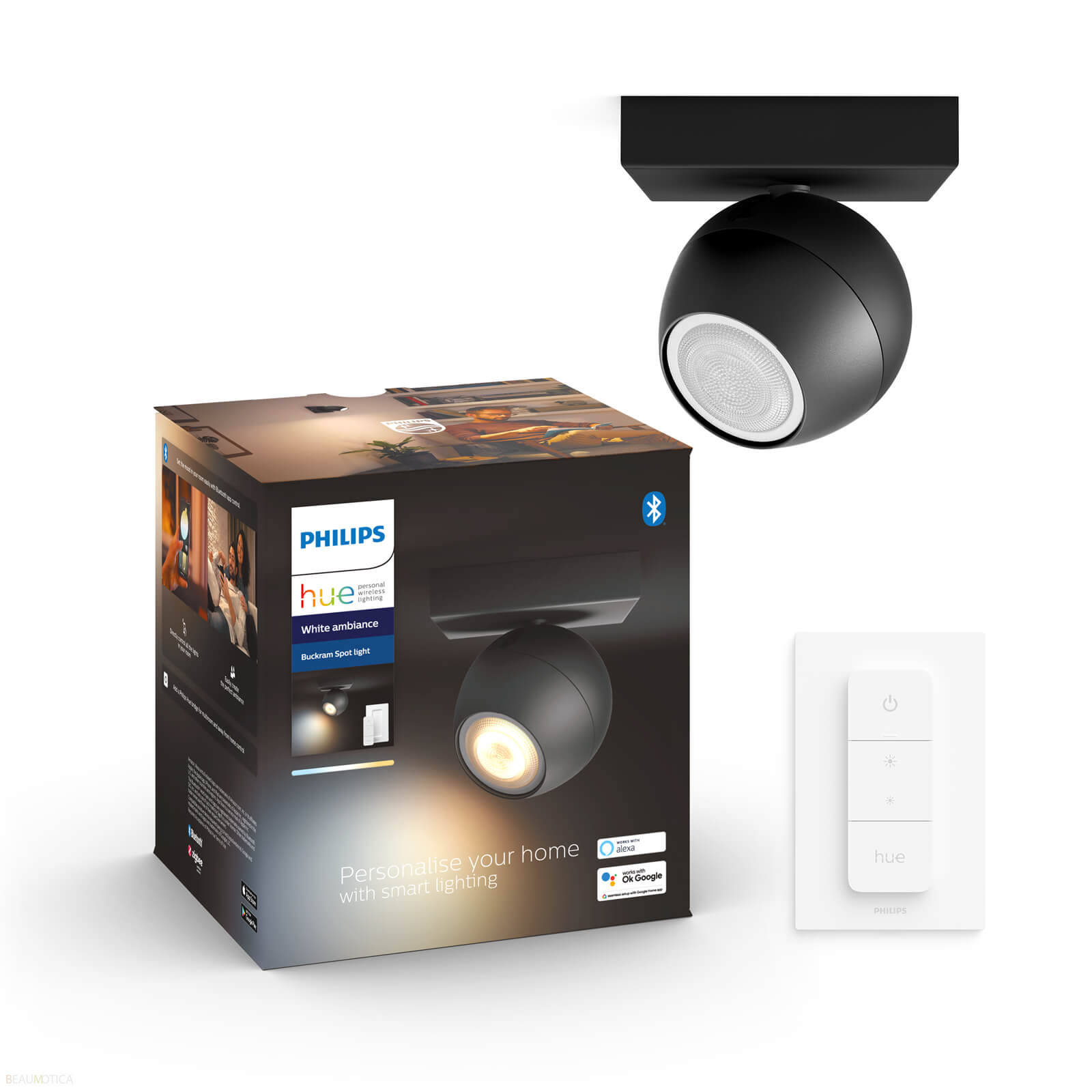 Philips Hue GU10 Buckram White Ambiance Opbouwspot 1-Spot Zwart & Dimmer Switch