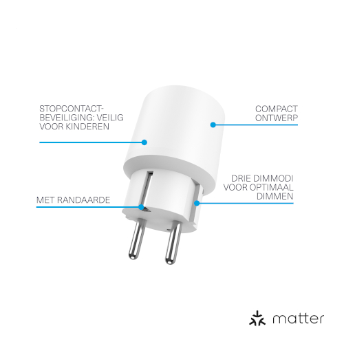 KlikAanKlikUit Slimme Stekker Dimmer 200W MACC-200 Matter Over WiFi & 433MHz Afbeelding 