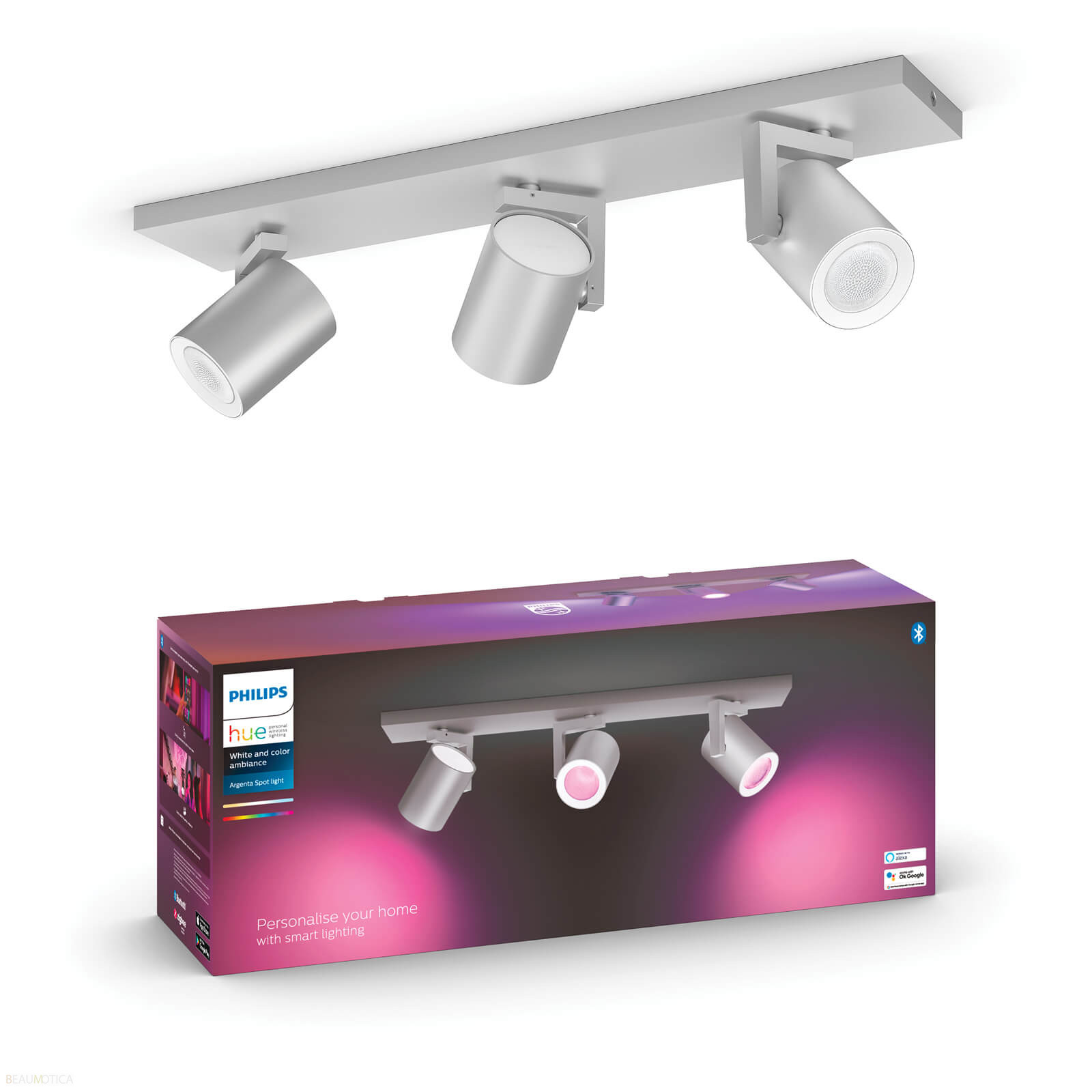 Philips Hue GU10 Argenta White Color Ambiance Opbouwspot 3-spots Aluminium