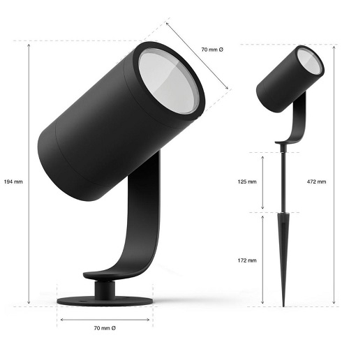 Philips Hue Lily Outdoor Spot set van 3 white and Color Lily Zwart