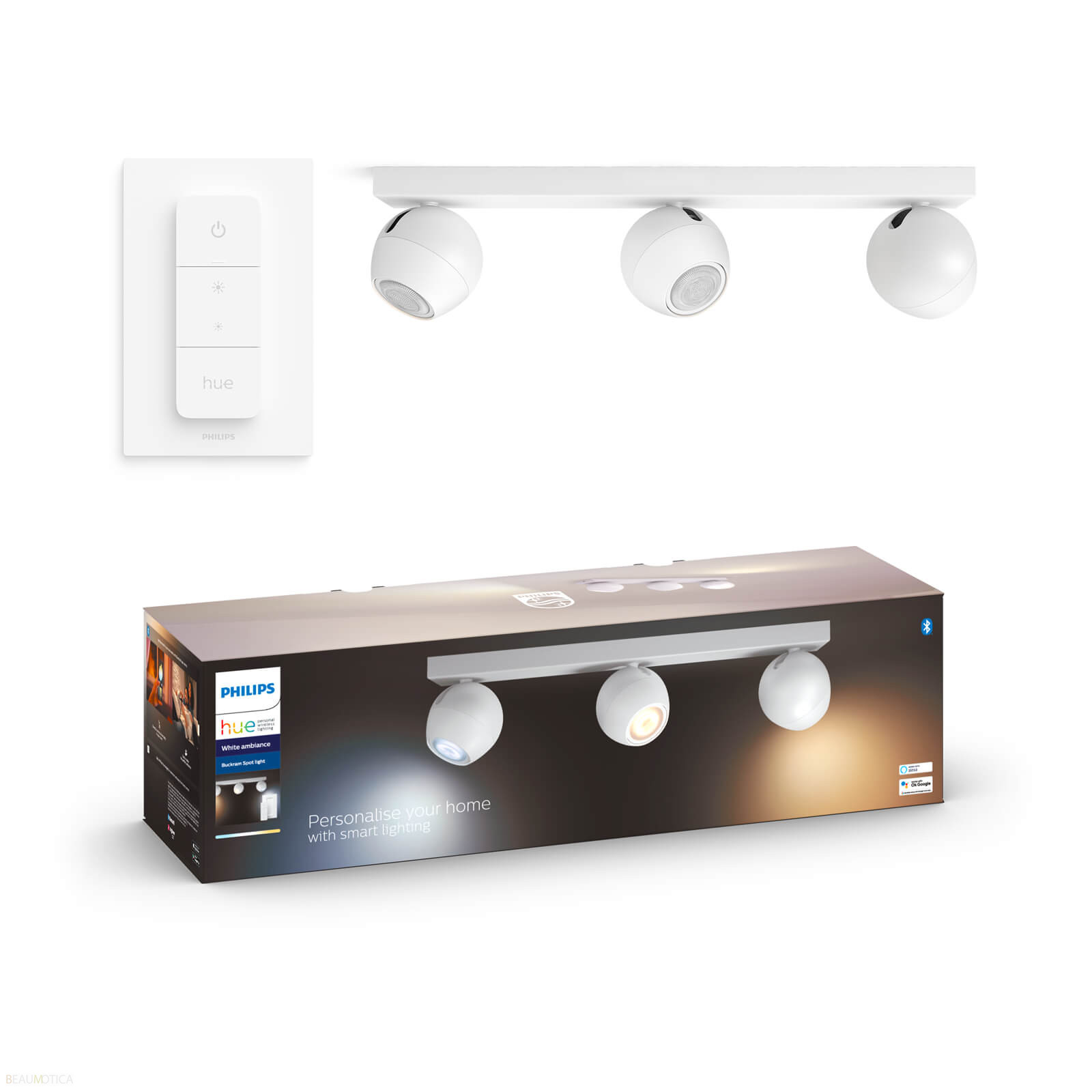 Philips Hue GU10 Buckram White Ambiance Opbouwspot 3-Spots Wit & Dimmer Switch