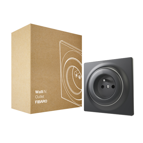FIBARO Stopcontact N Antraciet Aardepin 3500W Walli Demo FIBARO Stopcontact N Antraciet aardepin 3500W Walli packaging