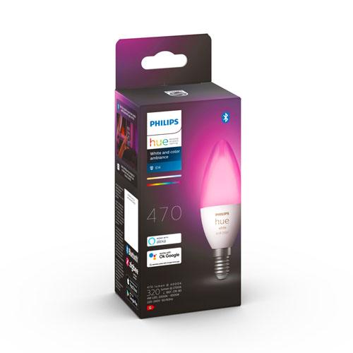 Philips Hue White and Color Ambiance E14 single bulb packaging