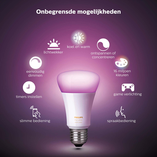 Philips Hue Starter Pack 3 E27 Color Lampen 2 Schakelaars + Bridge