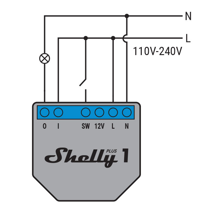 Shelly 1 WiFi Relais Schakelaar aanlsuitschema