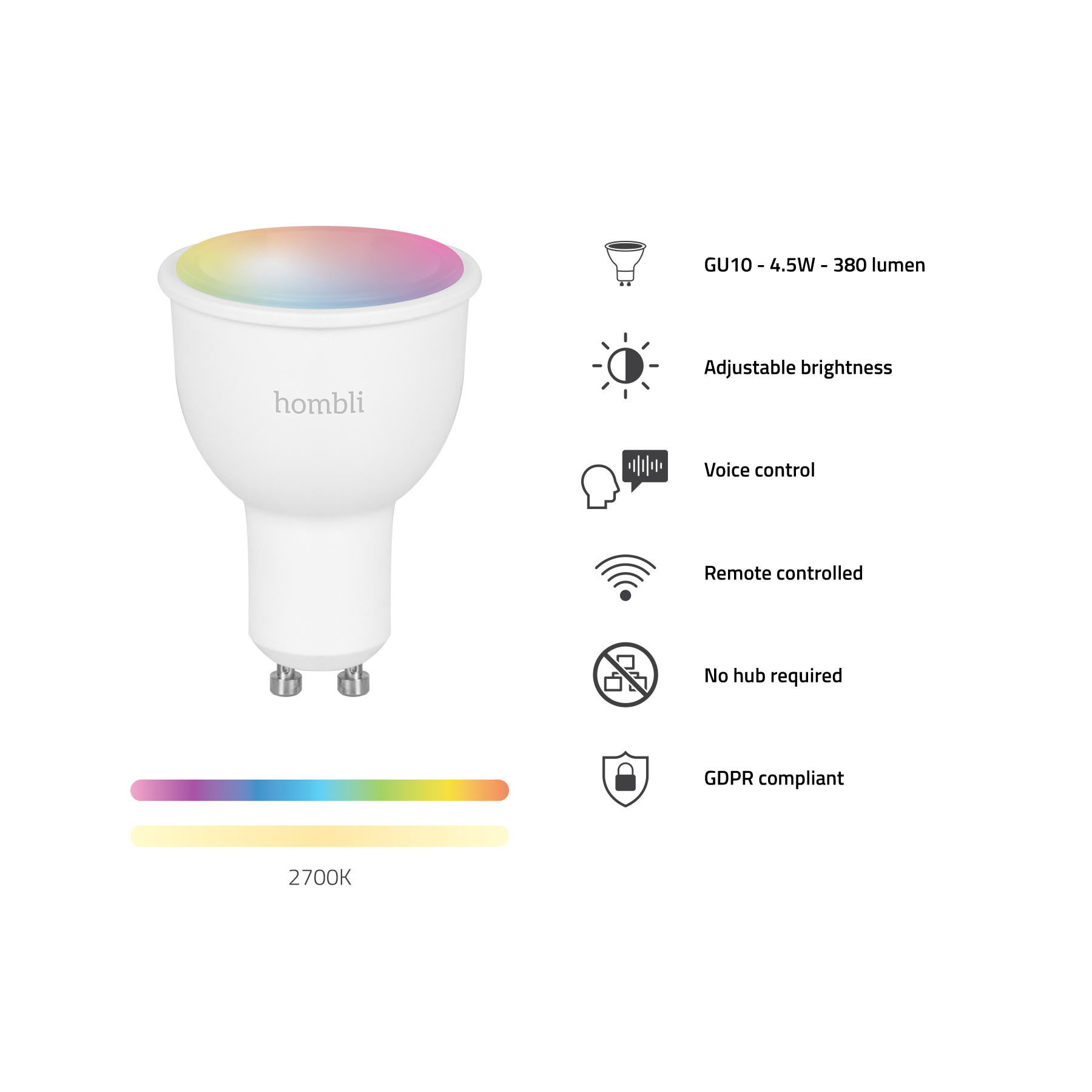 Hombli Slimme Spot Gu10 5w RGB met warm wit