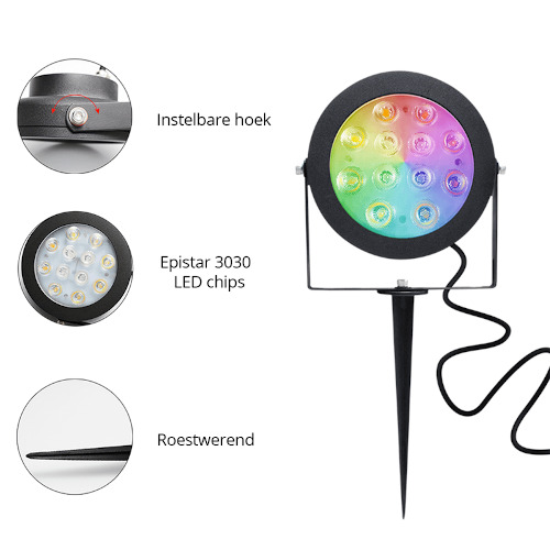 Gledopto RGB+CCT LED tuinspot 12W Zigbee