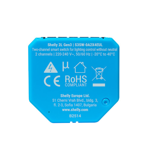 Shelly 2L Gen3 Wifi/Bluetooth Relais Schakelaar 2-draads