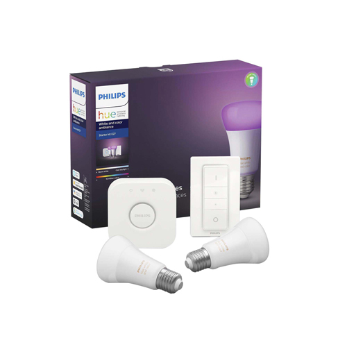 Philips Hue Starter Pack 2 E27 White Color Ambiance Lampen + bridge + Dimmer Switch