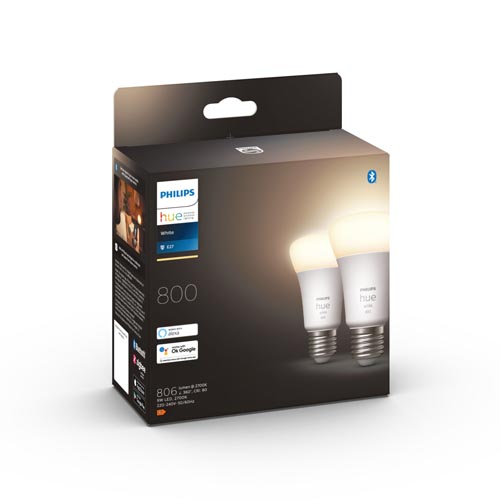 Philips Hue White Ambiance E27 800 lumen Bluetooth 2-pack packaging