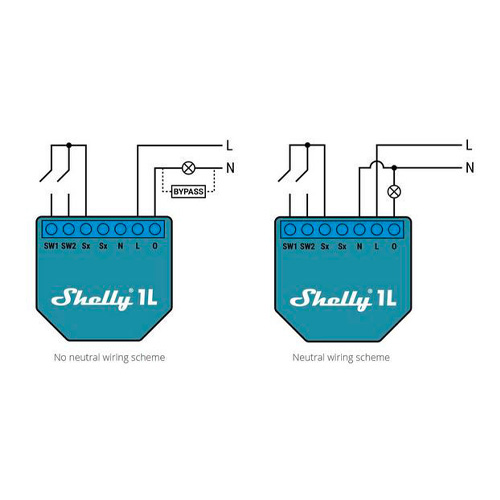 Shelly 1L WiFi Relais 2-Draads aansluitschema