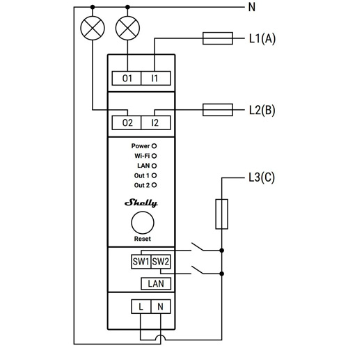 Shelly Pro 2 aansluitschema
