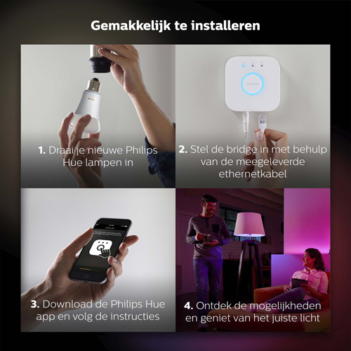 Philips Hue Starter Pack 3 E27 Color Lampen 2 Schakelaars + Bridge
