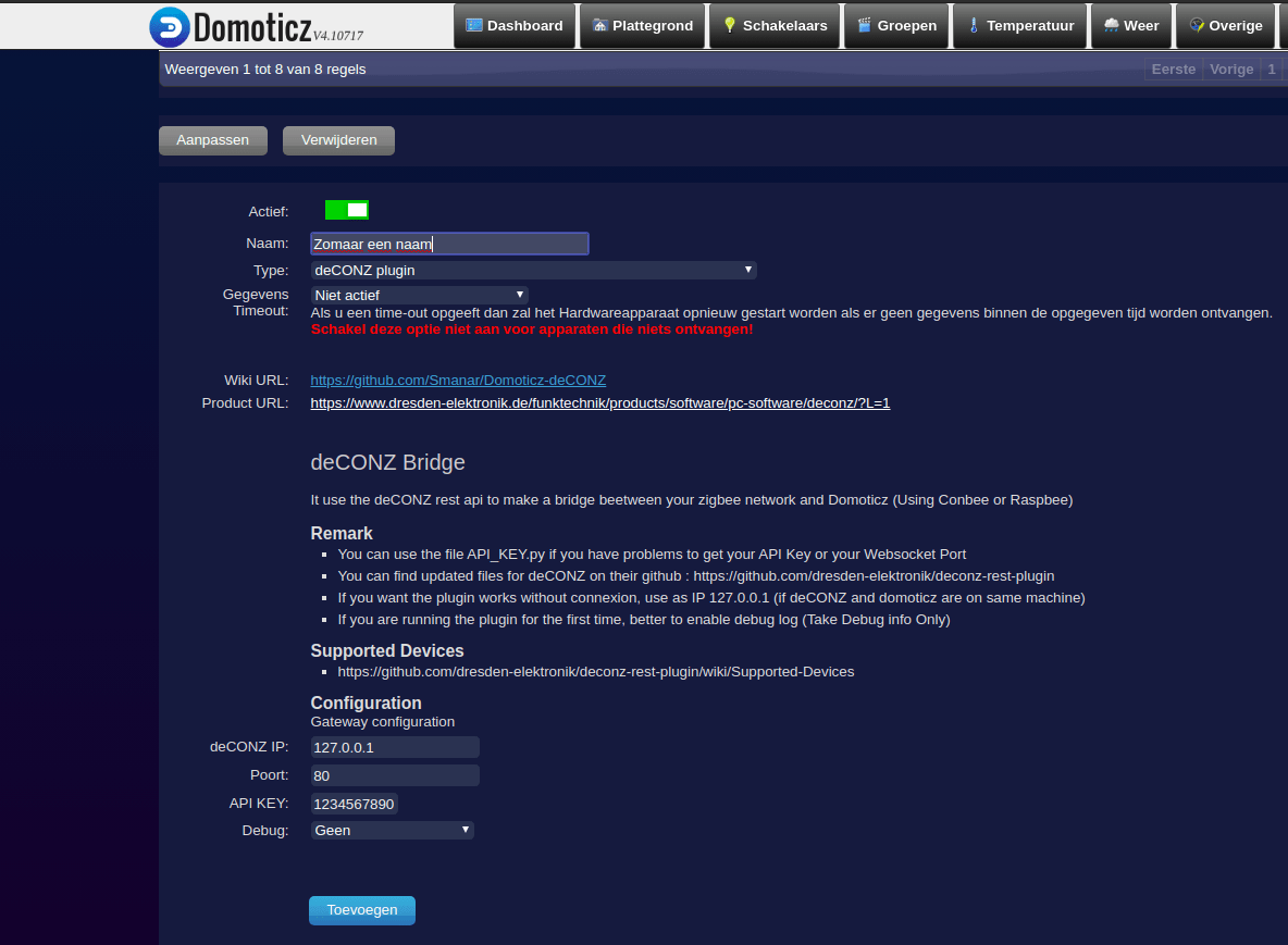 Domoticz | Toevoegen Conbee Zigbee stick