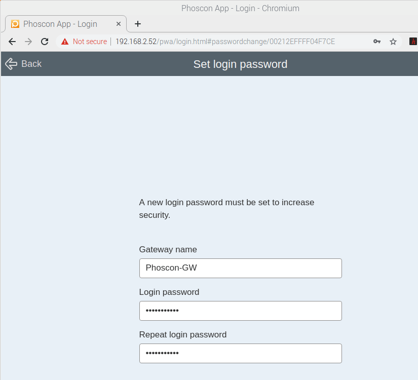 Conbee stick login scherm