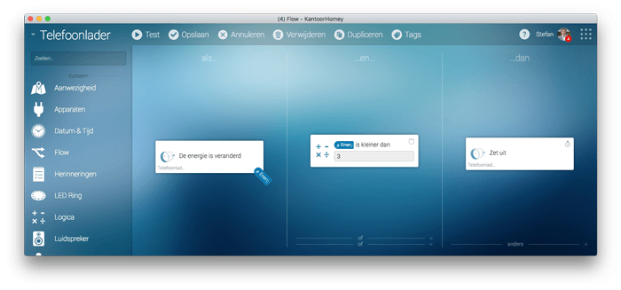 Homey | Flow editor voorbeeld slimme tussenstekker