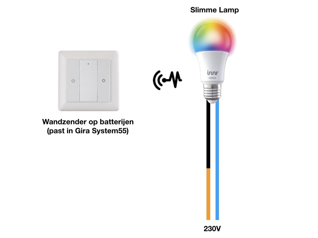 De slimme lamp bedienen met een draadloze wandzender op batterijen