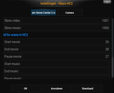FIBARO XBMC koppeling instellingen