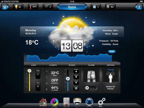 FIBARO app op tablets screenshot van FIBARO app op tablets