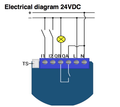 Qubino 1D 24 Volt aansluitschema